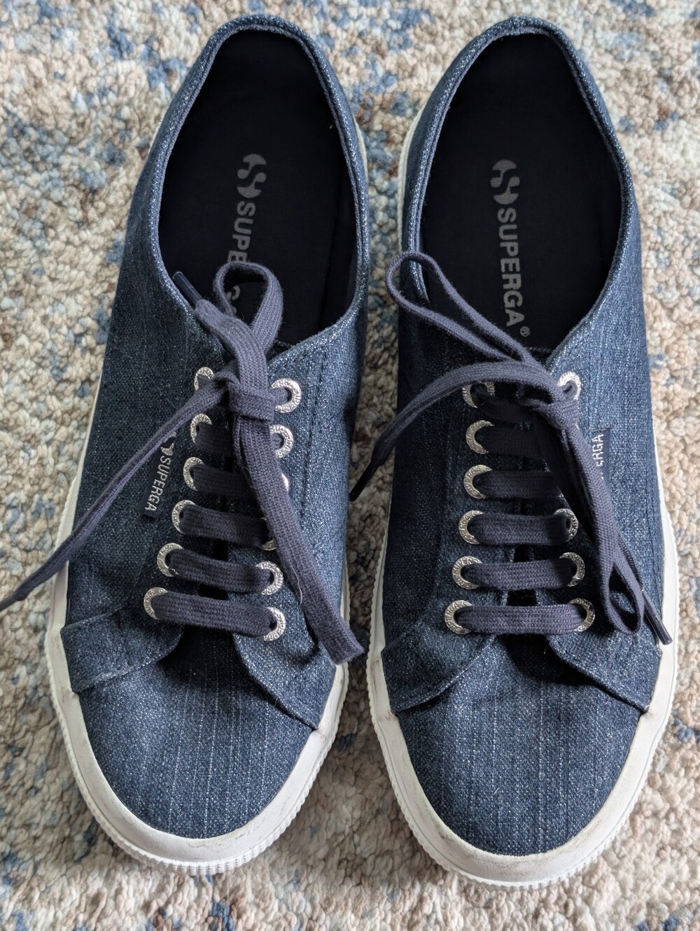 Superga Classic Cotu Denim Sneakers 8 Blue Metallic Gold Lace Up Unisex Platform